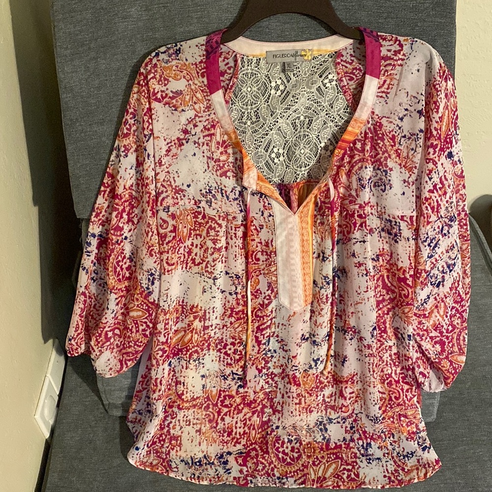 Figueroa & Flower Pink & Orange Abstract Blouse